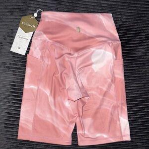 BuffBunny Elysium XS ROSE QUARTZ Marble Biker Shorts, NWT pink, pockets